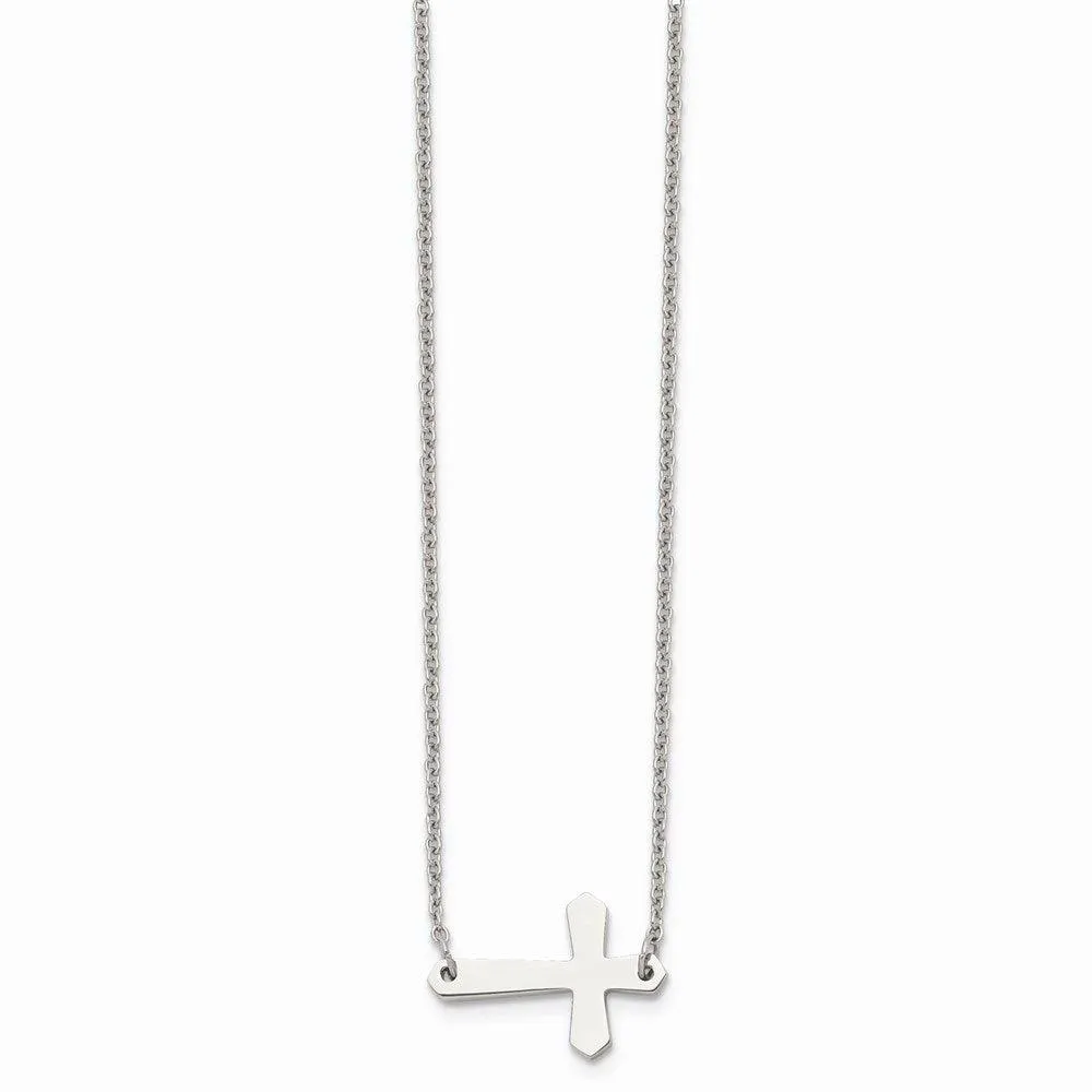 Stainless Steel Polished Sideways Cross Necklace