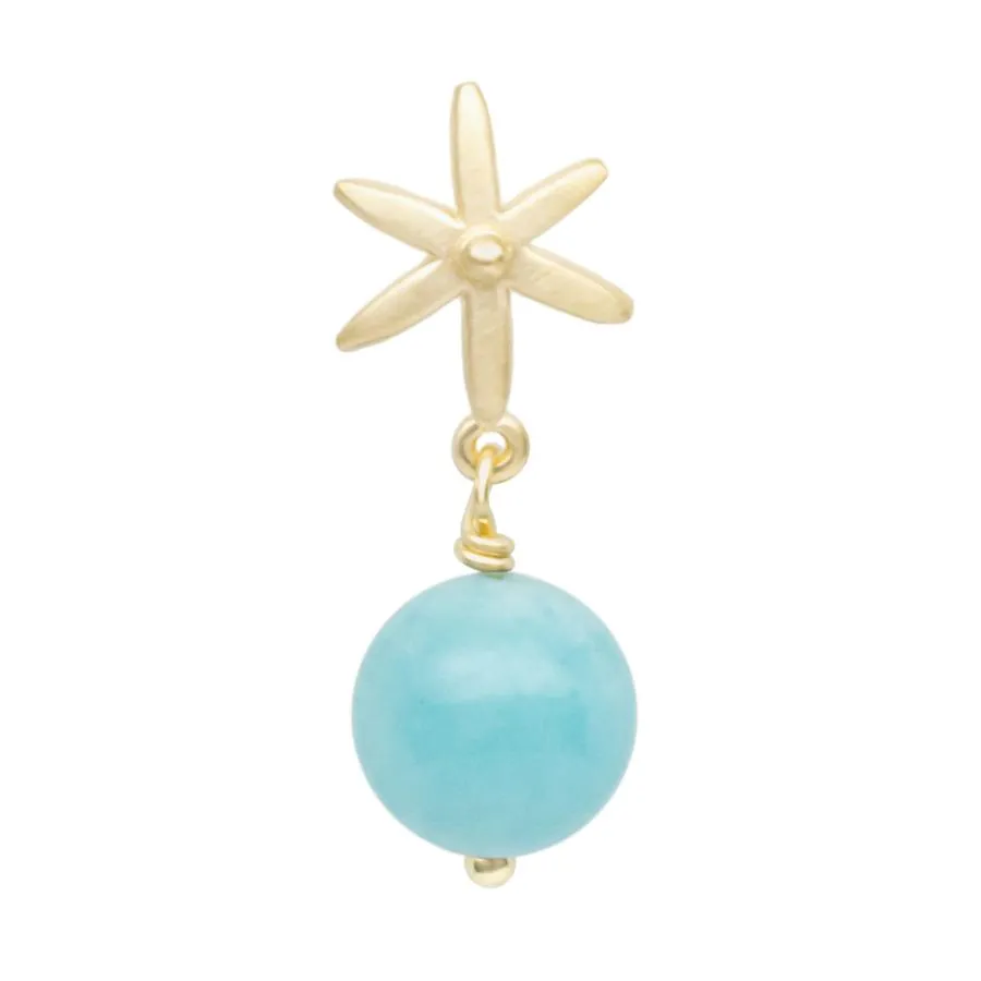 Star Post Earring w/ Gemstone Ball Drop