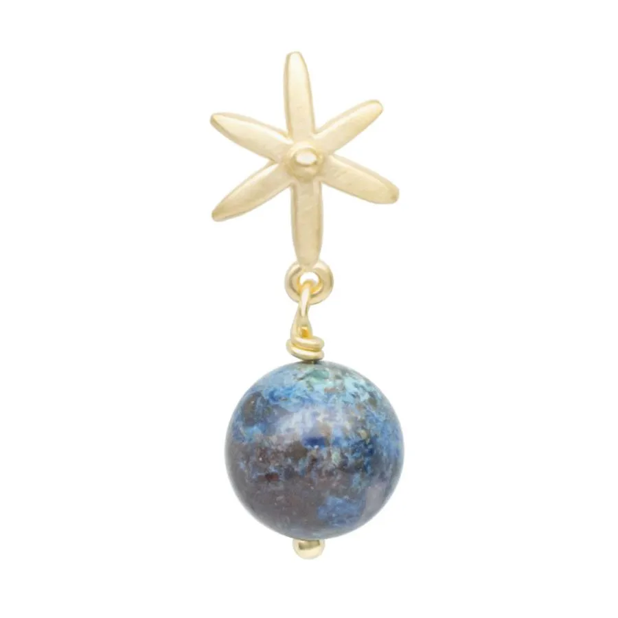 Star Post Earring w/ Gemstone Ball Drop
