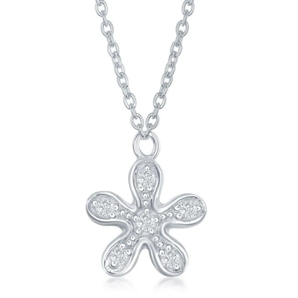 Sterling Silver Cubic Zirconia Flower Necklace and Earrings Set