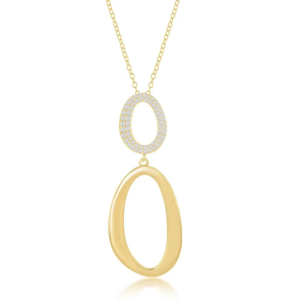 Sterling Silver GP Double Oval Shiny and CZ Necklace