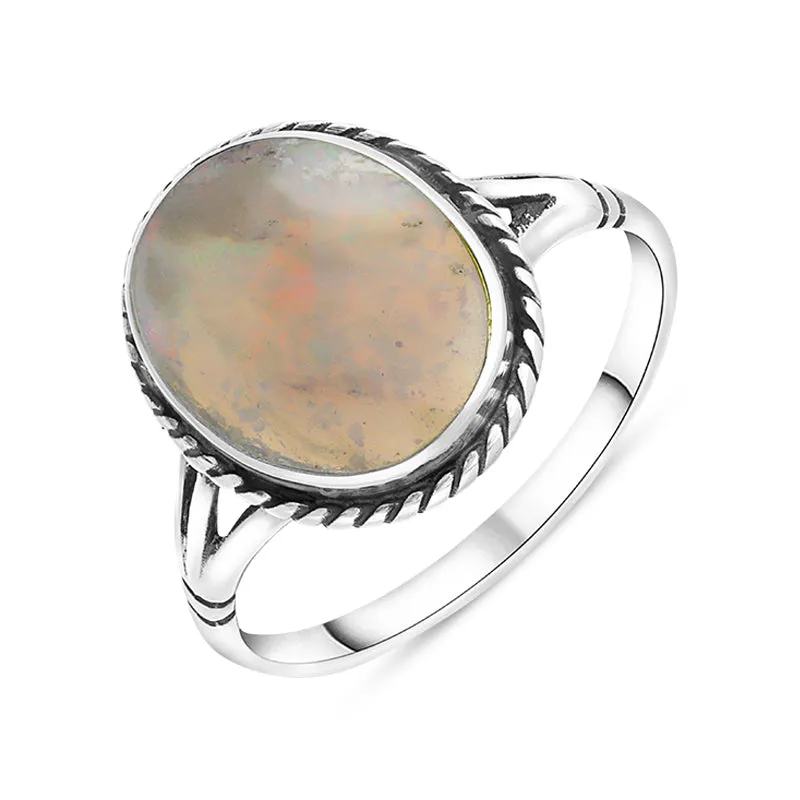 Sterling Silver Opal Rope Edge Ring