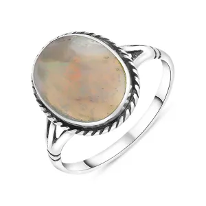 Sterling Silver Opal Rope Edge Ring