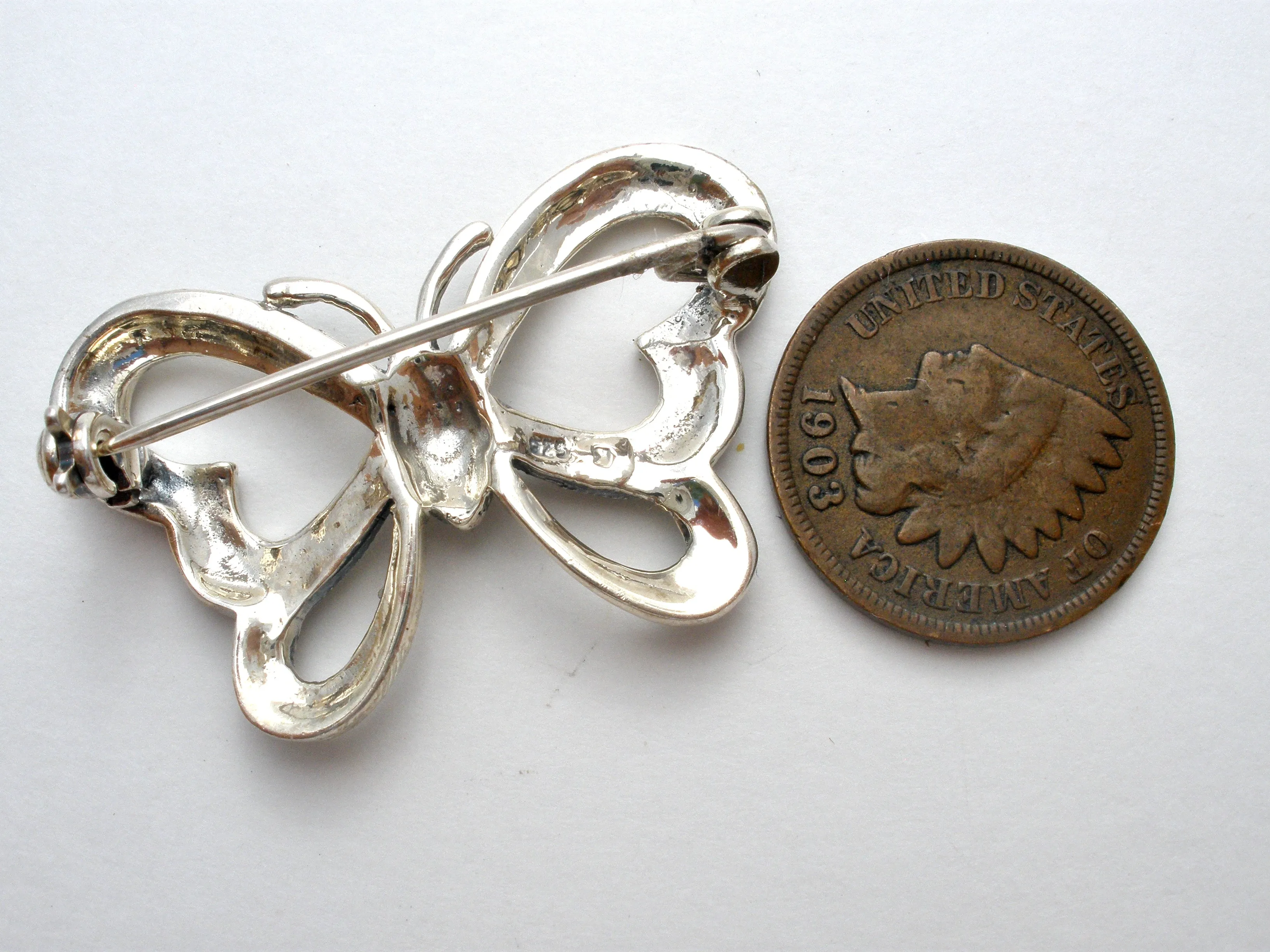 Sterling Silver Open Work Butterfly Brooch Pin