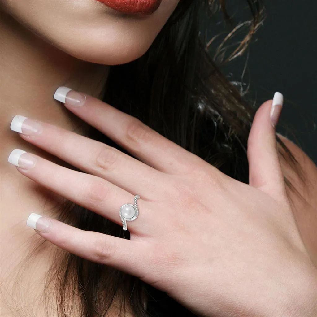Sterling Silver Pearl And Diamond Bypass Ring