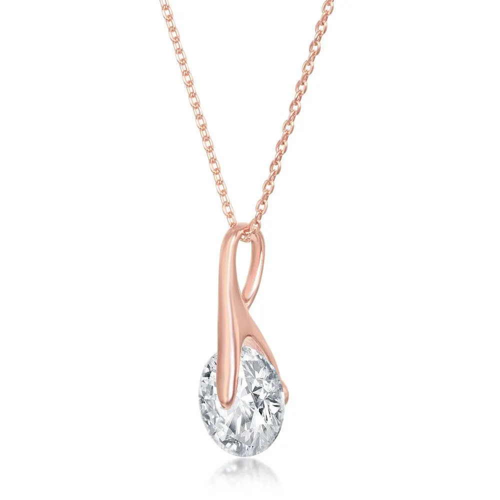 Sterling Silver Rose Gold Plated Spinning Round CZ Necklace