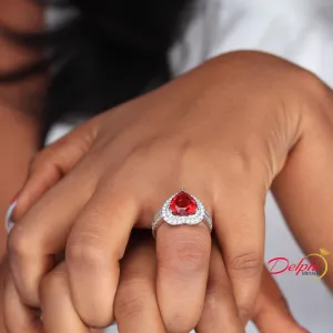 Sterling Silver Ruby Heart Engagement Ring - 10AS01