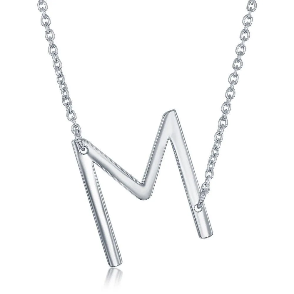 Sterling Silver Sideways M Initial Necklace