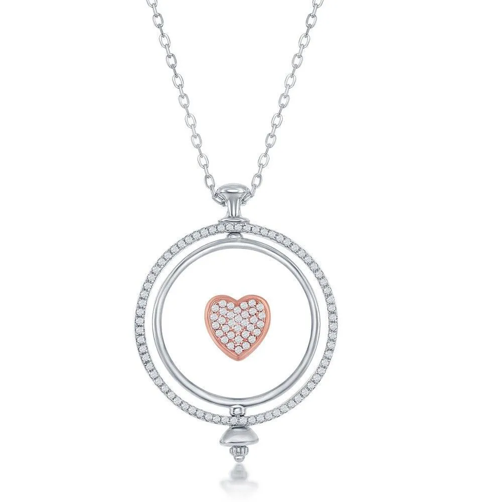 Sterling Silver Spinning Disc Centre Heart with CZ Necklace