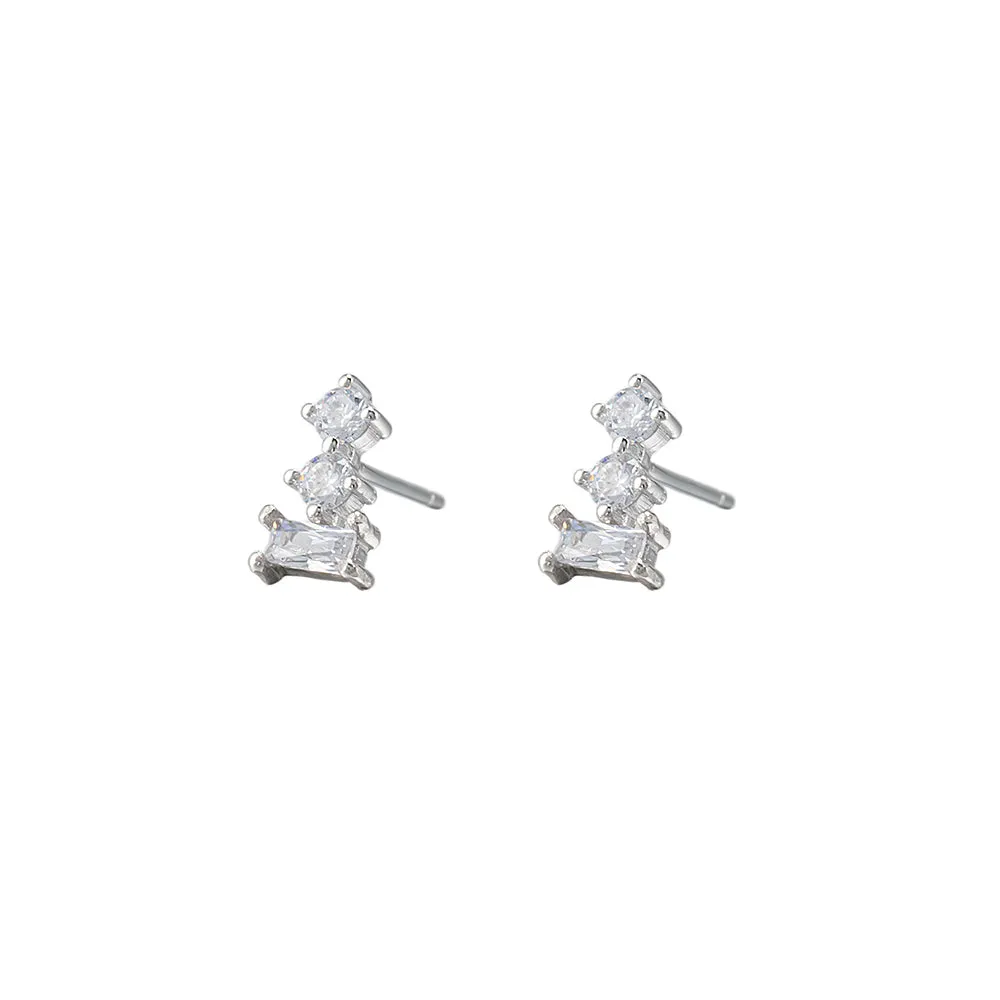 Sterling Silver Triple Zirconia Stud Earrings