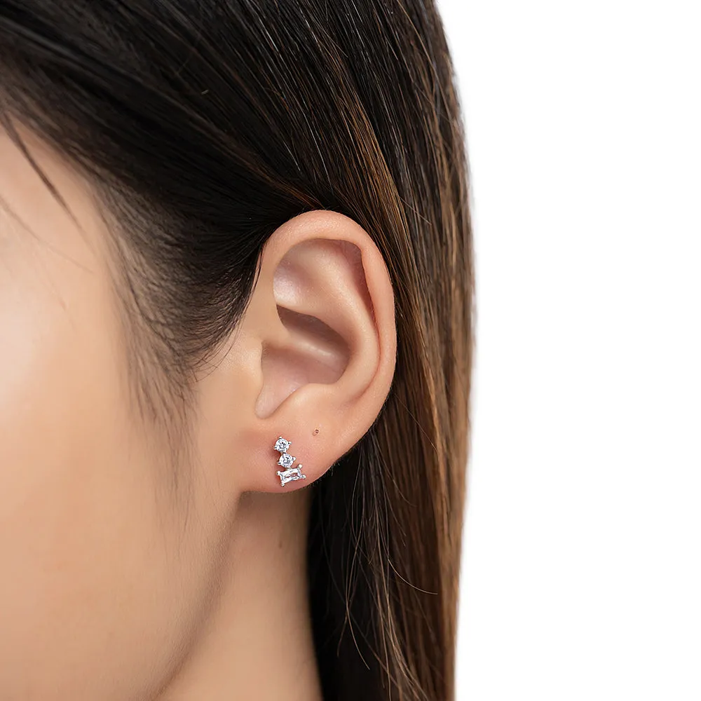 Sterling Silver Triple Zirconia Stud Earrings
