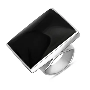 Sterling Silver Whitby Jet Hallmark Large Square Ring