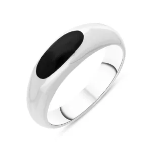 Sterling Silver Whitby Jet Slim Signet Ring