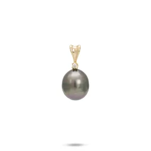 Tahitian Black Pearl Pendant in Gold with Diamond - 8-9mm
