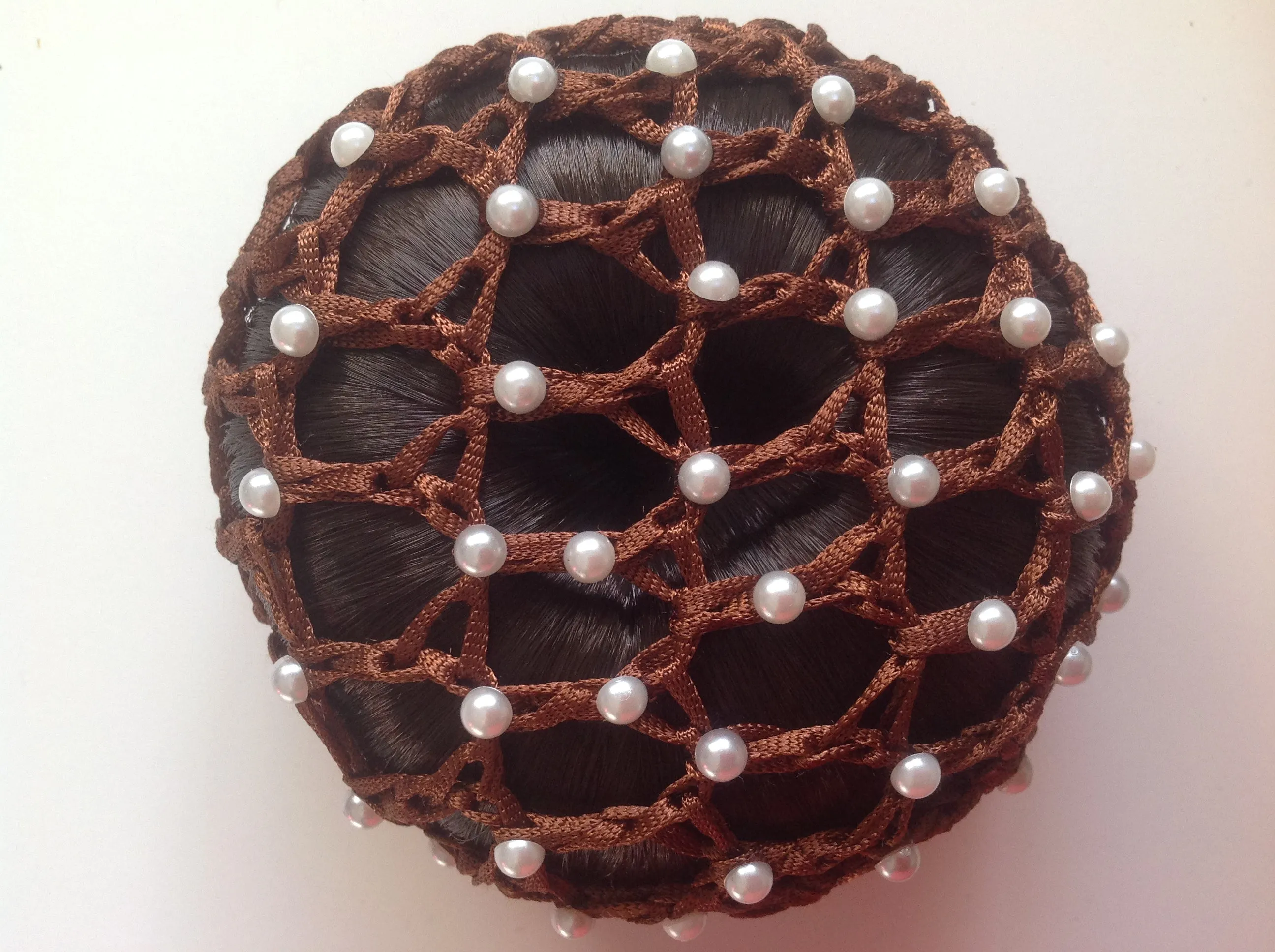 Thick Brown Bun Nets; Plain, Swarovski Crystals and Pearls