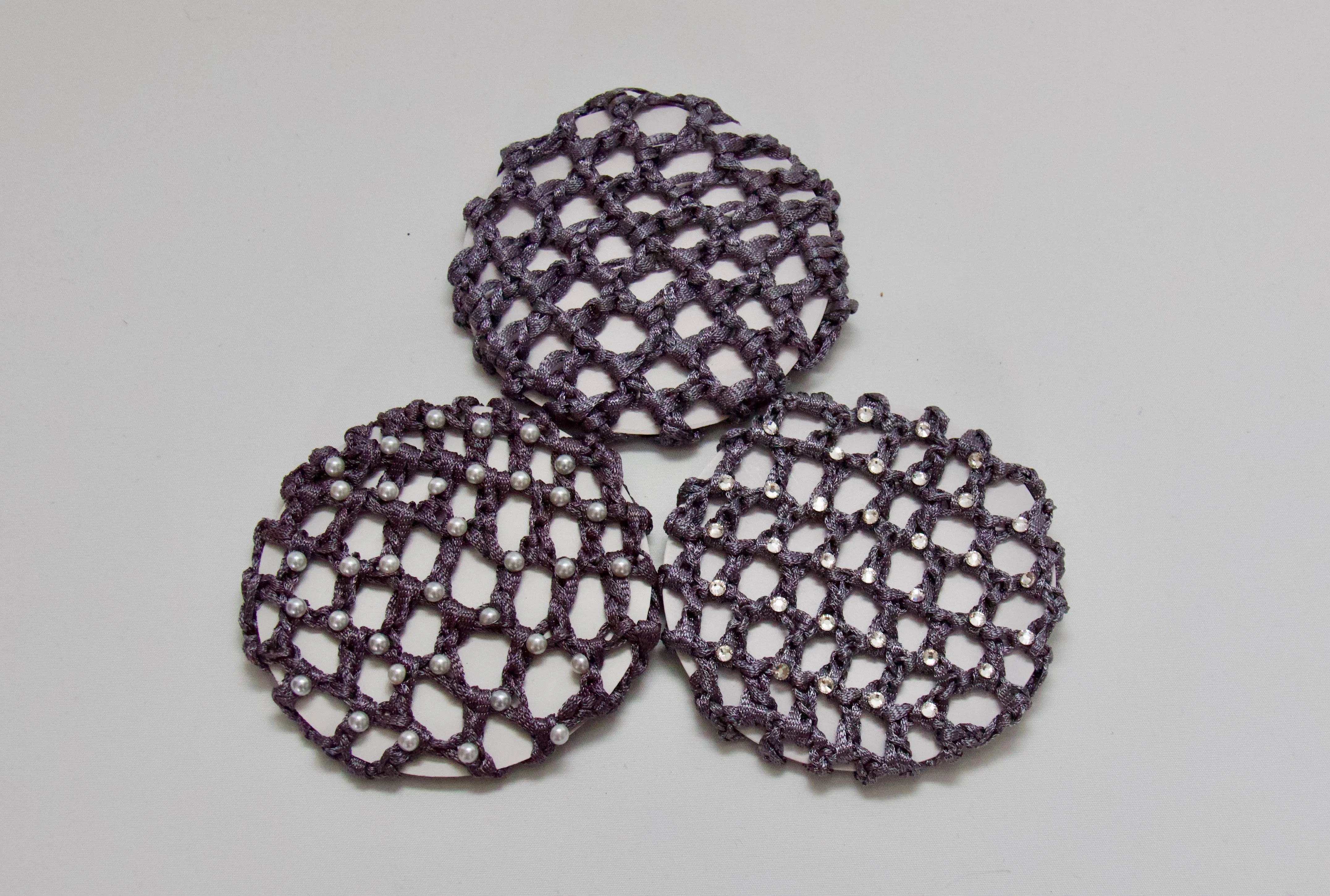 Thick Grey Bun Nets; Plain, Swarovski Crystals and Pearls