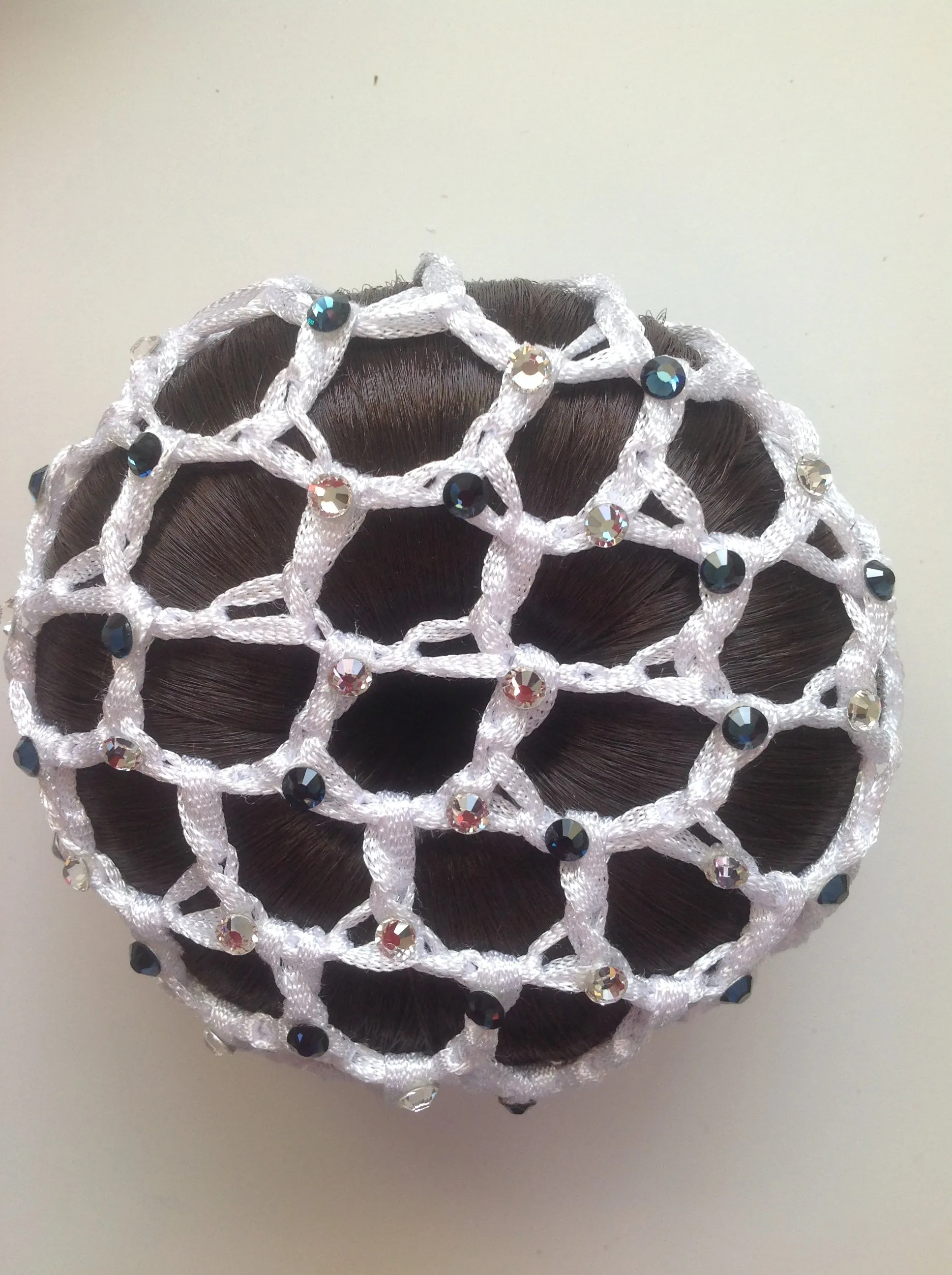 Thick White Bun nets, plain, Swarovski Crystals and Pearls