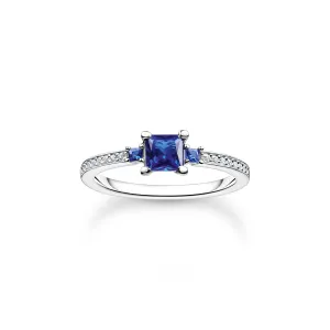 Thomas Sabo Charm Club Sterling Silver Blue And White Stone Ring