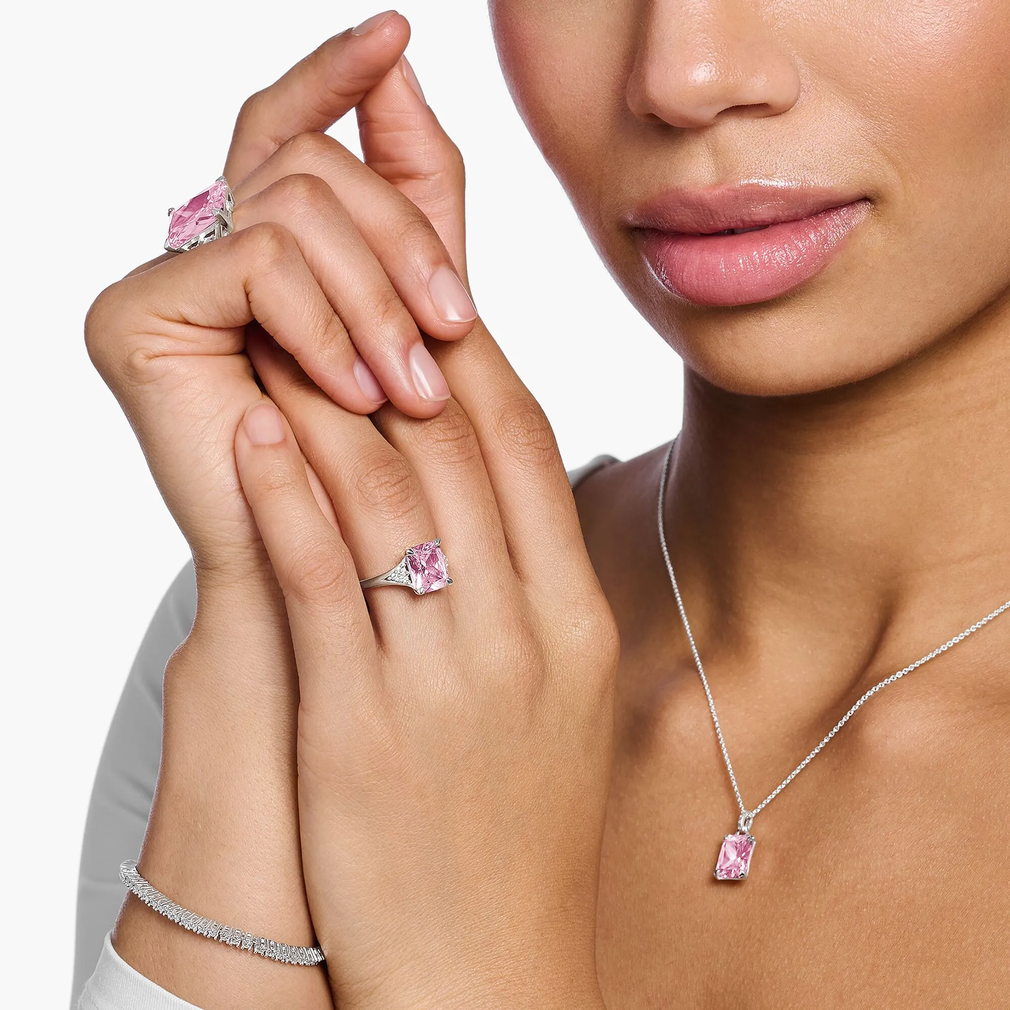 Thomas Sabo Sterling Silver Pink White Stones Ring