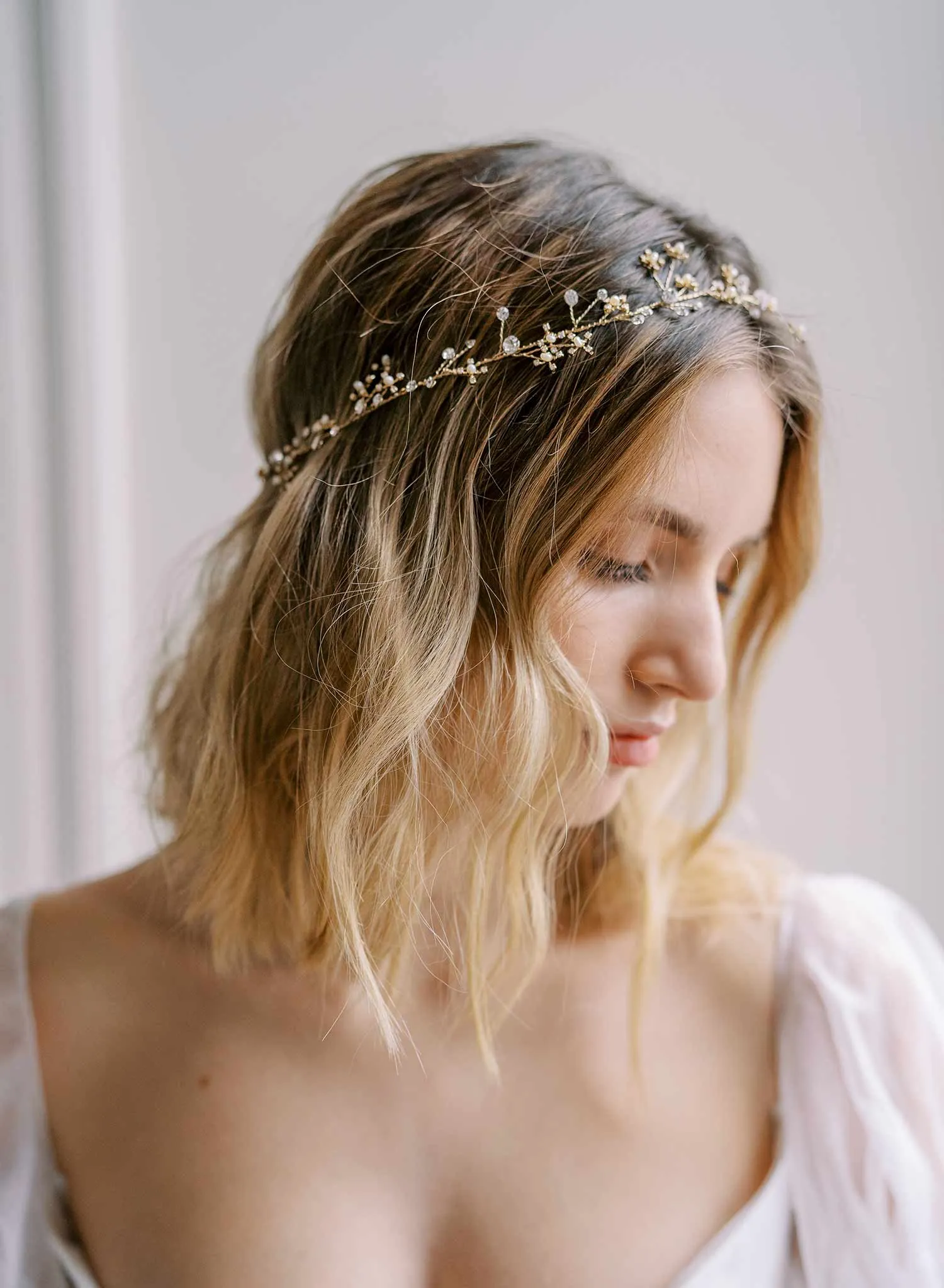 Tiny crystal and pearl burst hair vine - Style #2411