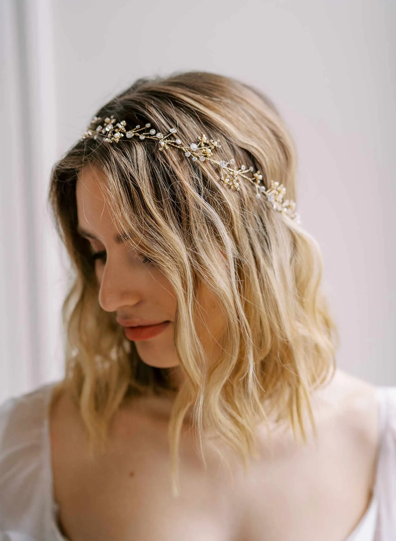 Tiny crystal and pearl burst hair vine - Style #2411