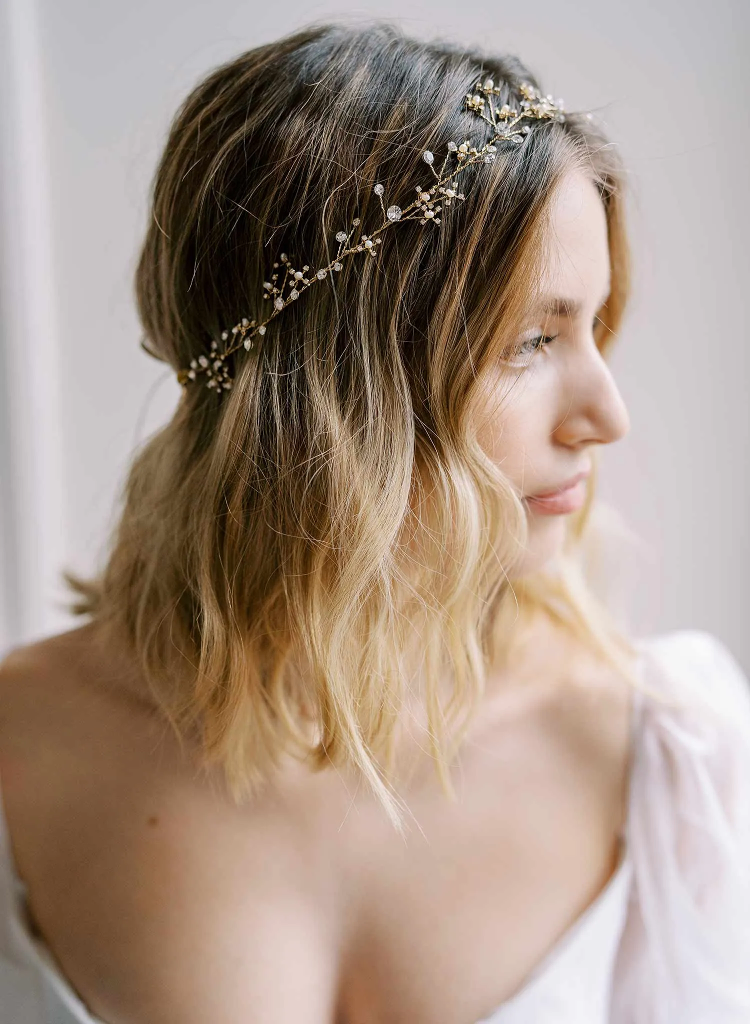 Tiny crystal and pearl burst hair vine - Style #2411