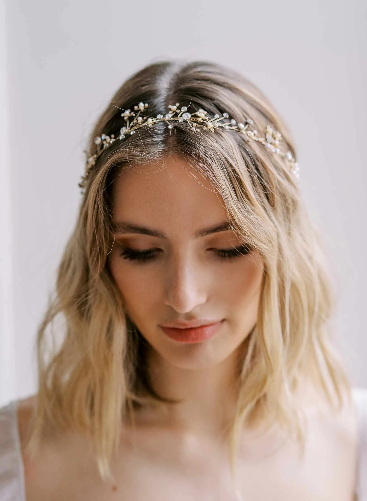 Tiny crystal and pearl burst hair vine - Style #2411