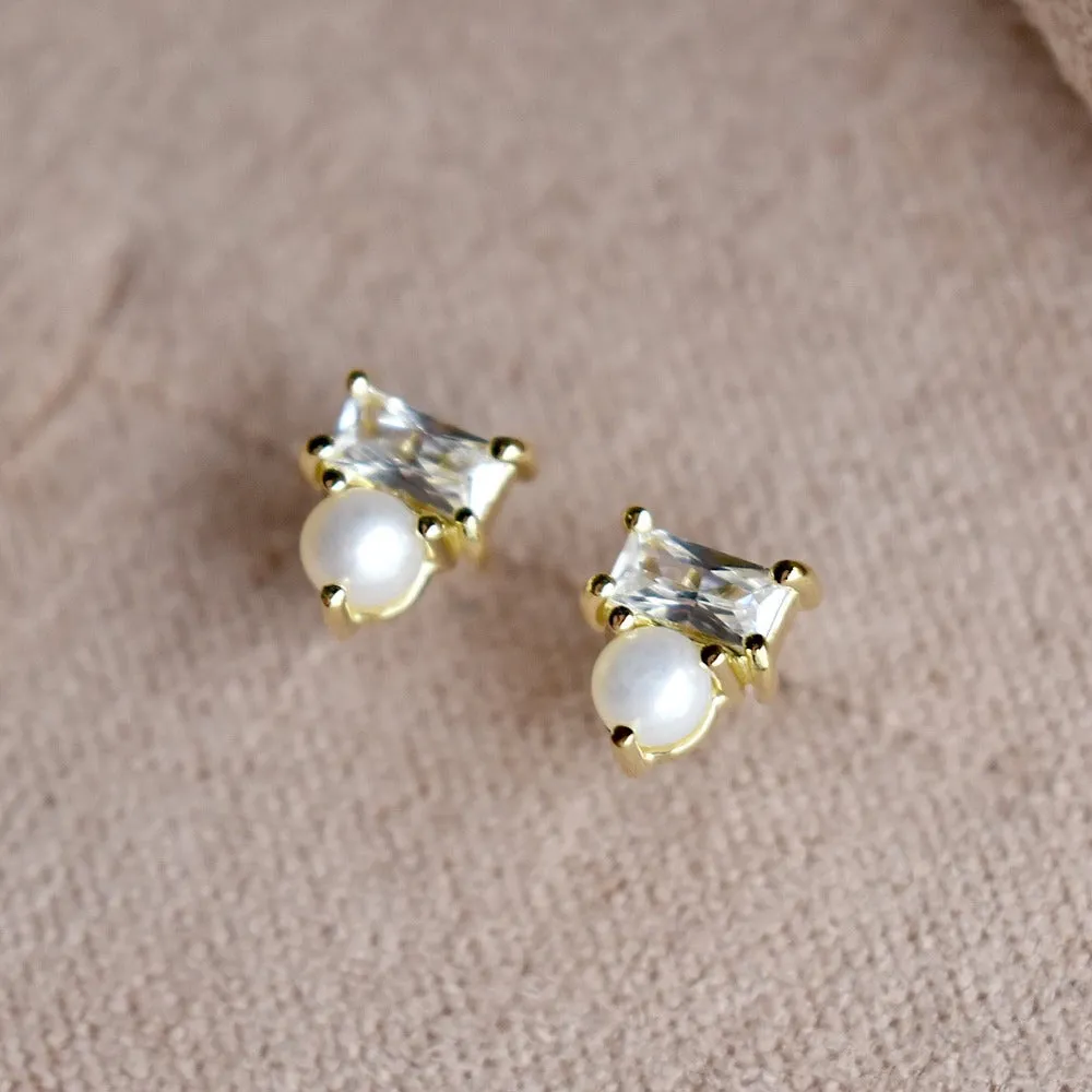 Tiny Pearl & CZ Studs