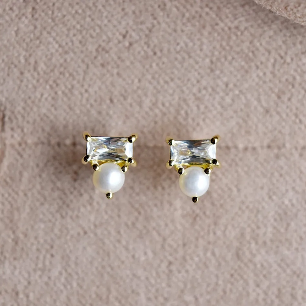 Tiny Pearl & CZ Studs