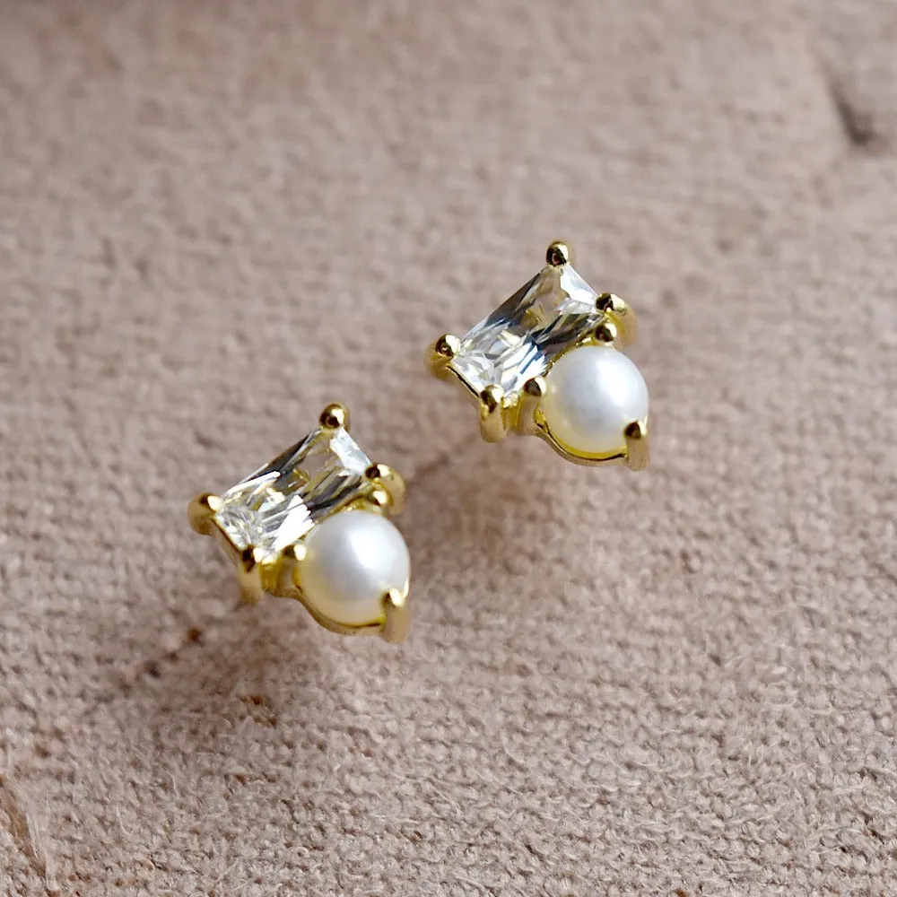 Tiny Pearl & CZ Studs