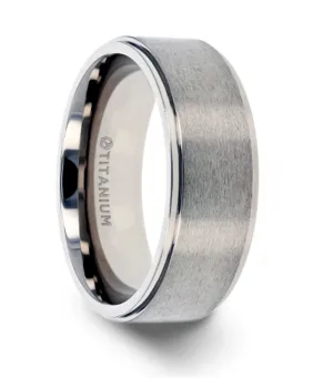 Titanium ??Rhinox?? Brushed Raised Center Step Edges Wedding Band