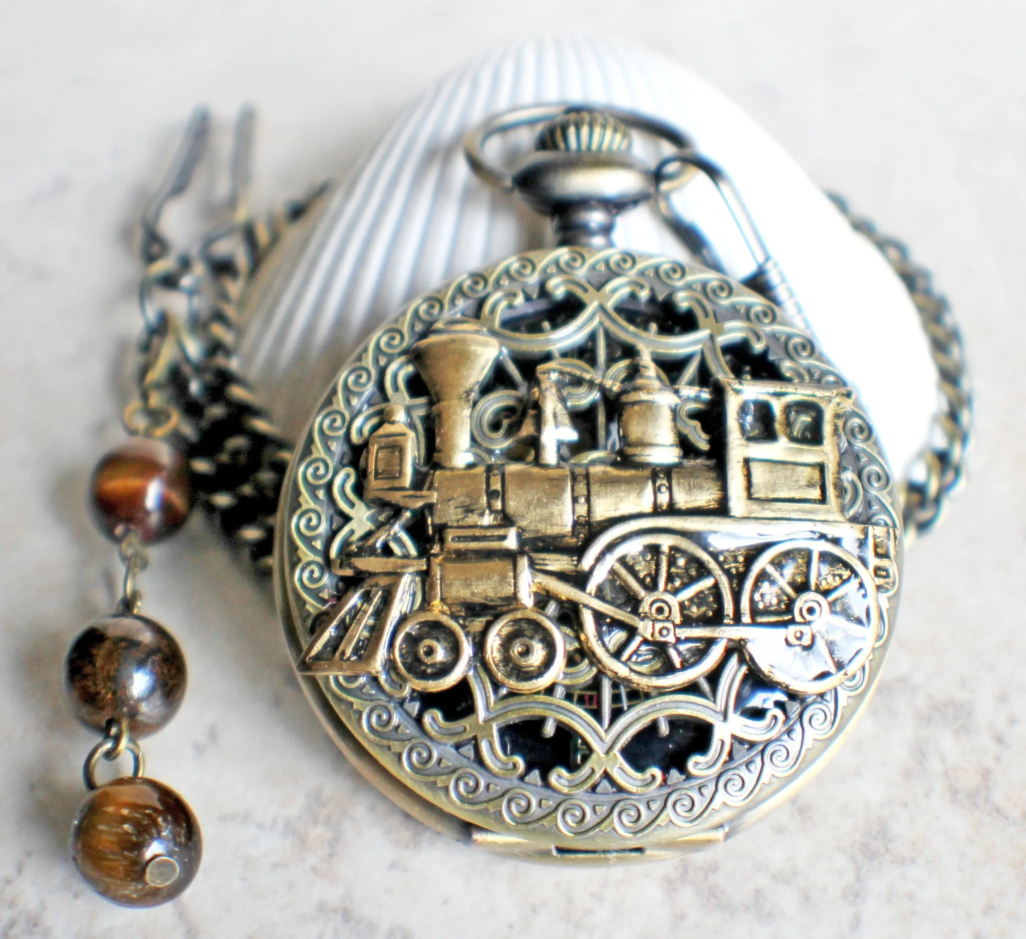 Train Mechanical Pocket Watch