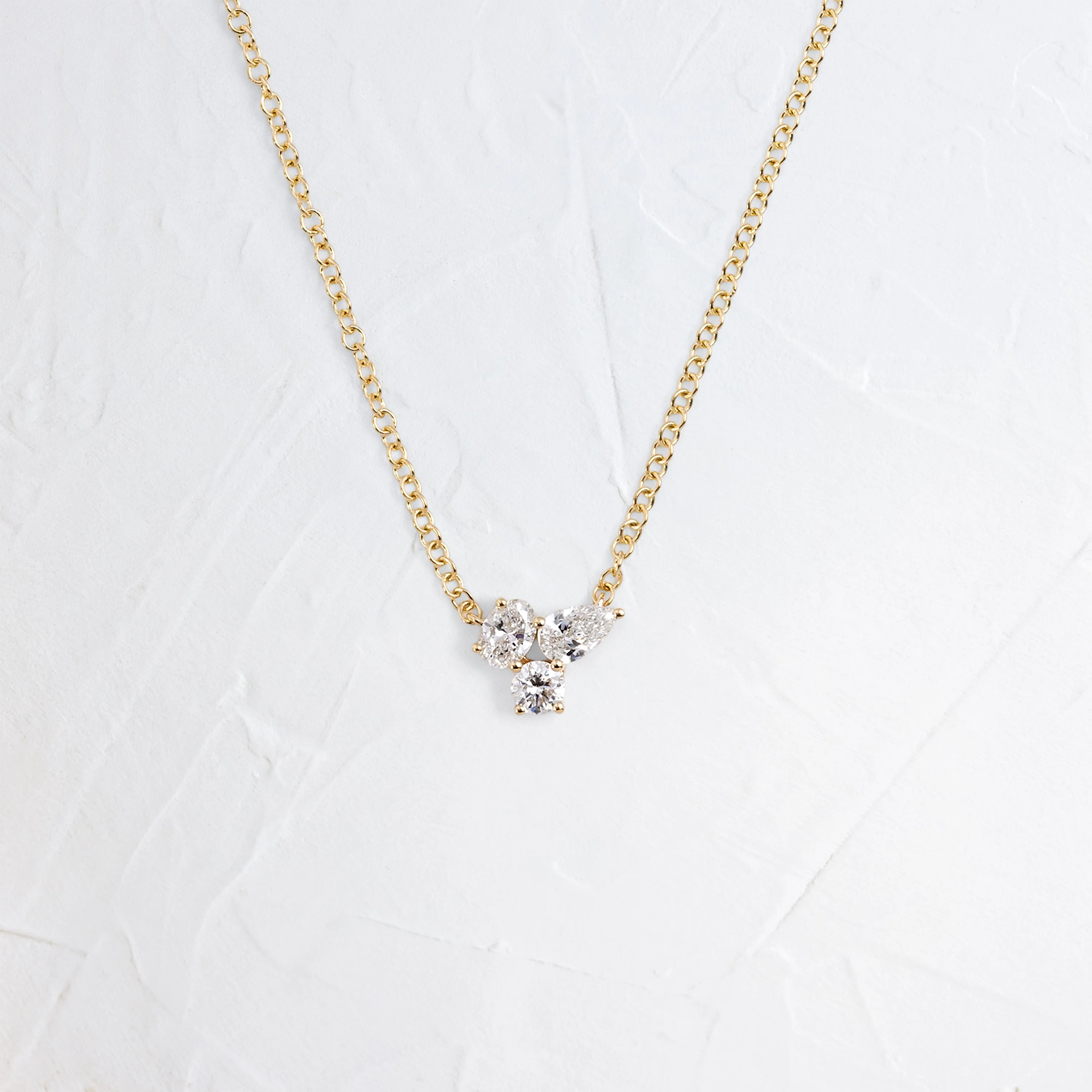 Triple Diamond Cluster Necklace - In Stock