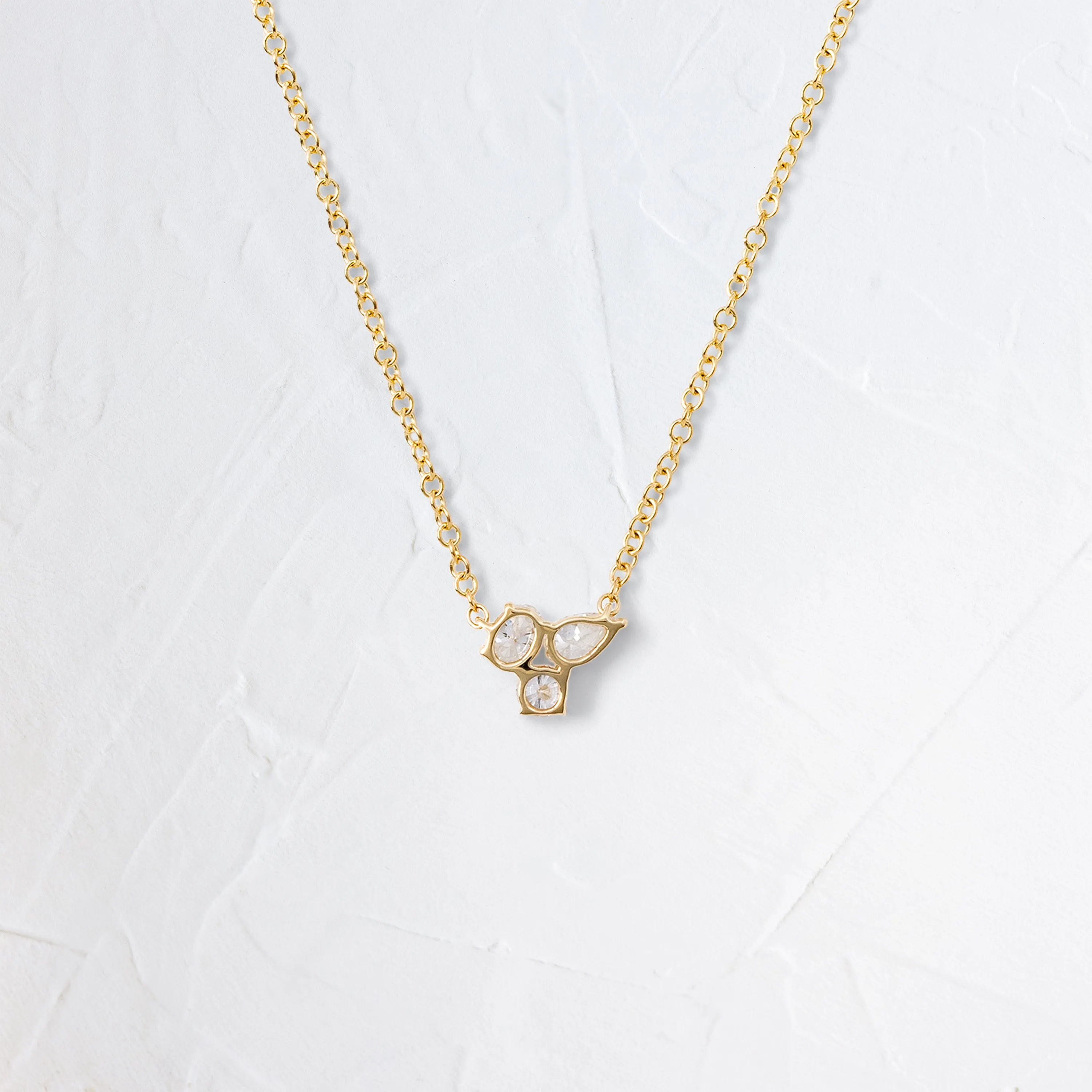 Triple Diamond Cluster Necklace - In Stock