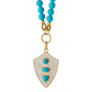 Turquoise "Fearless" Shield Necklace with Pav?? White Diamonds