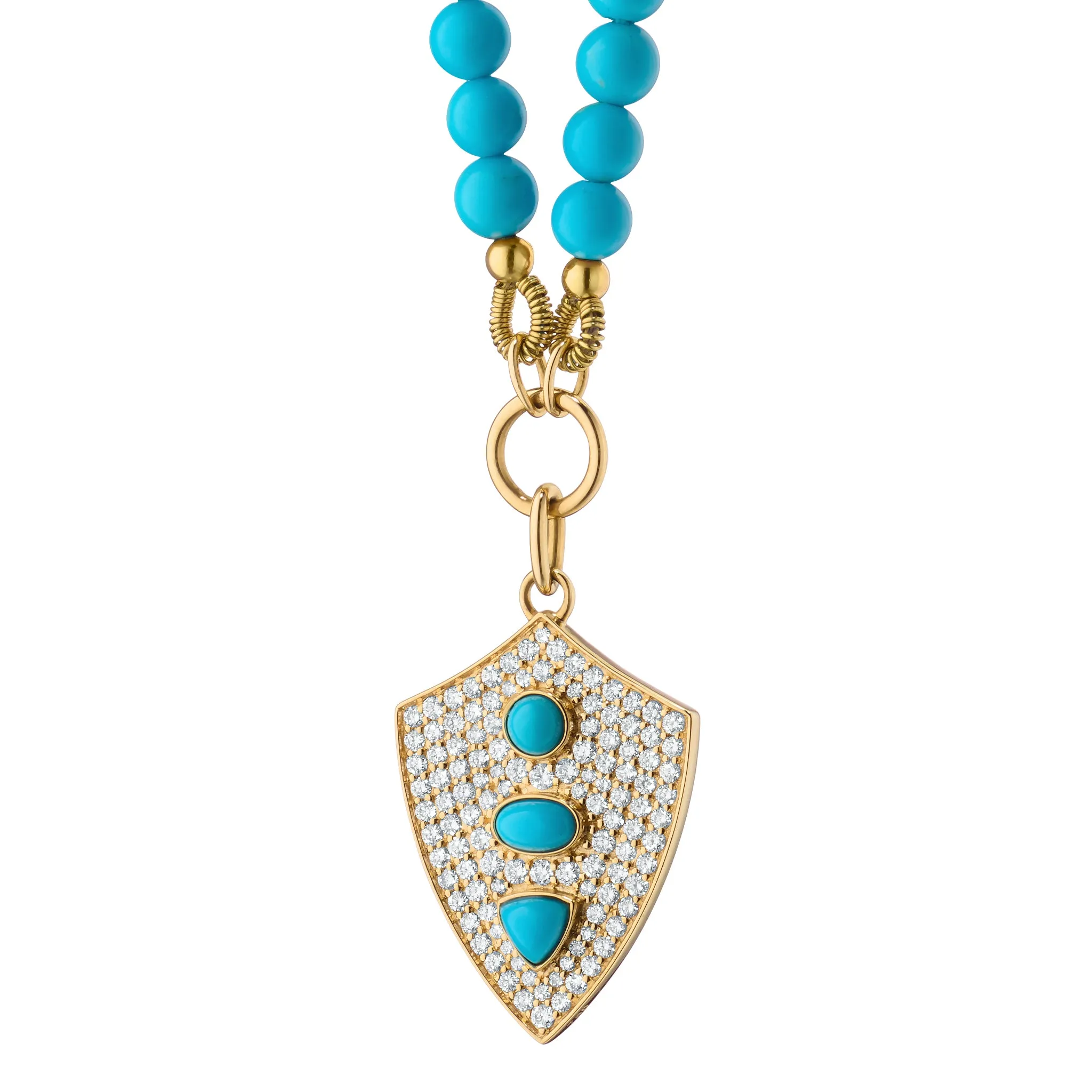 Turquoise "Fearless" Shield Necklace with Pav?? White Diamonds