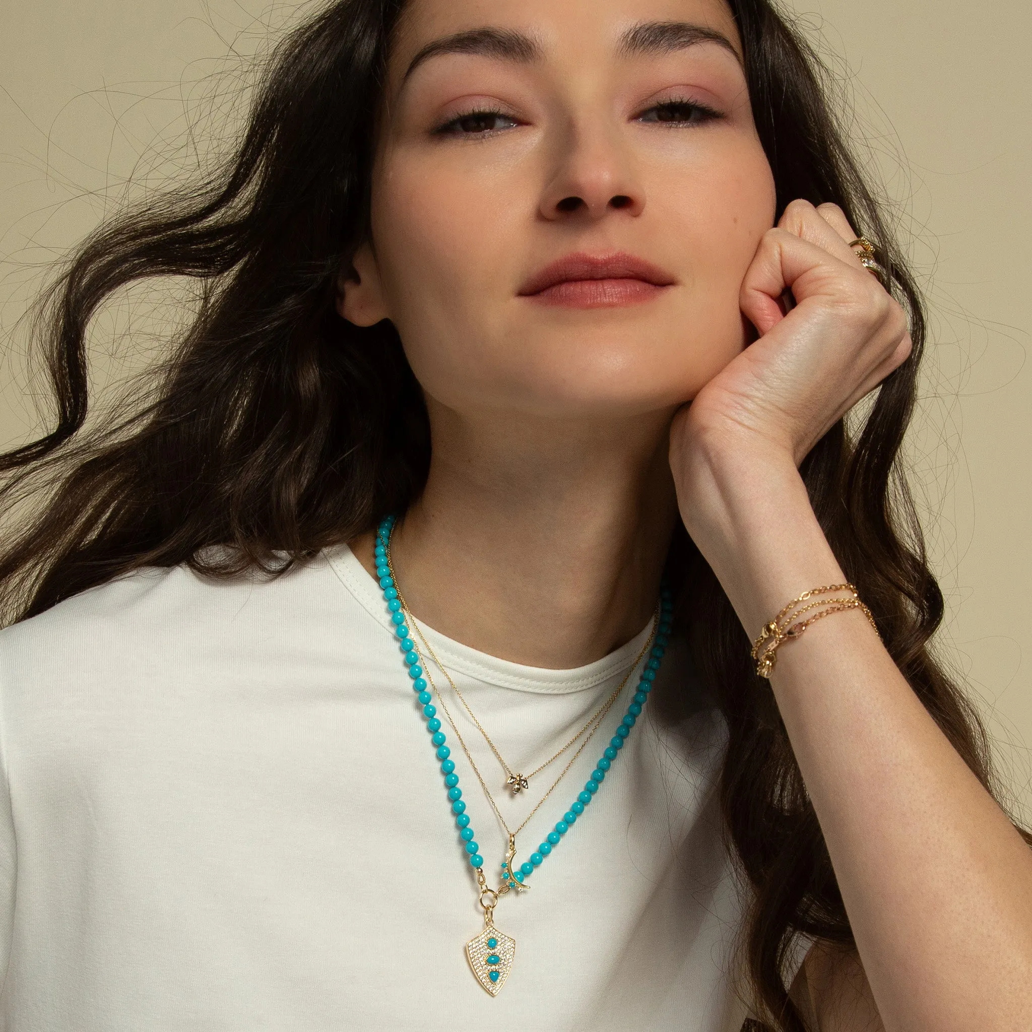 Turquoise "Fearless" Shield Necklace with Pav?? White Diamonds