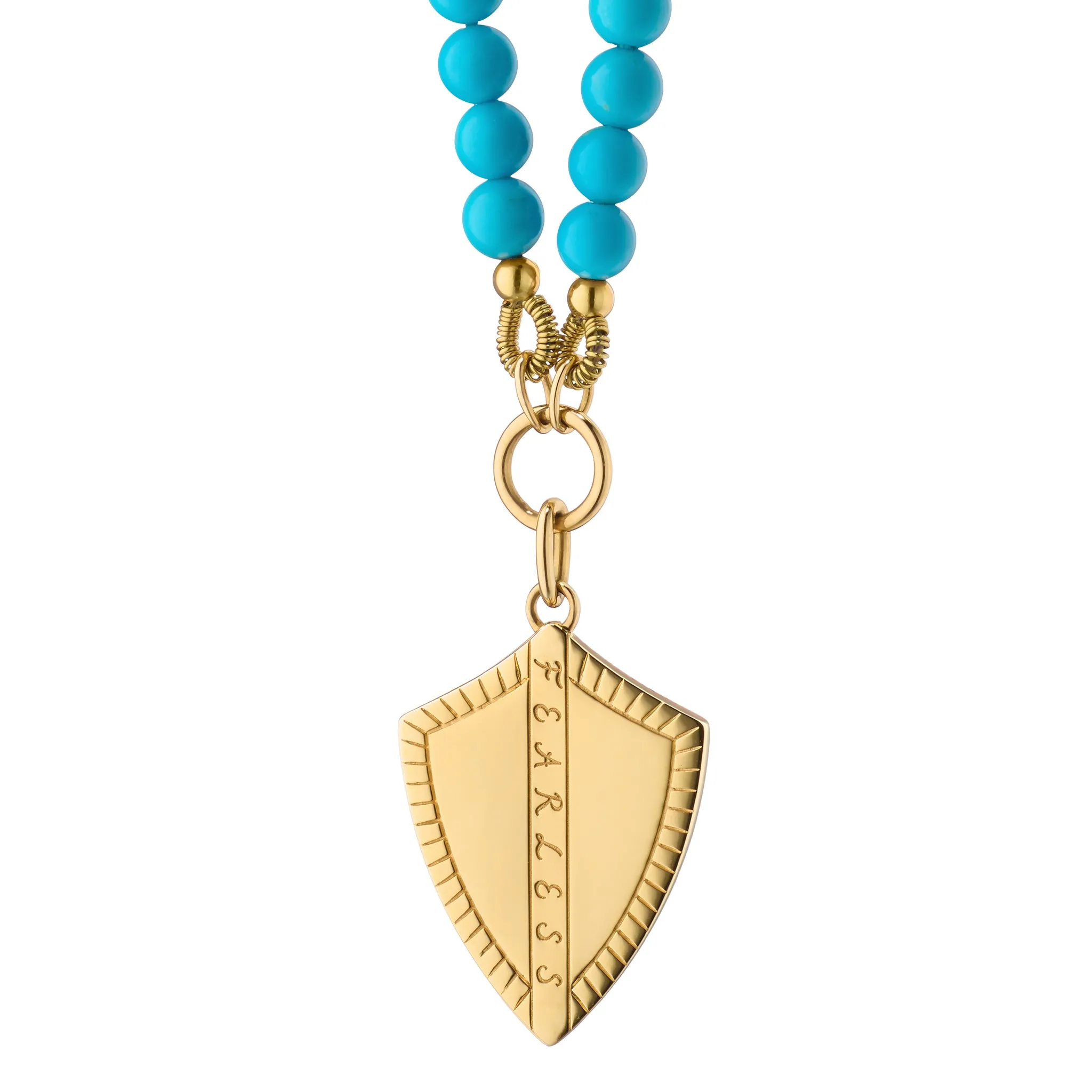 Turquoise "Fearless" Shield Necklace with Pav?? White Diamonds