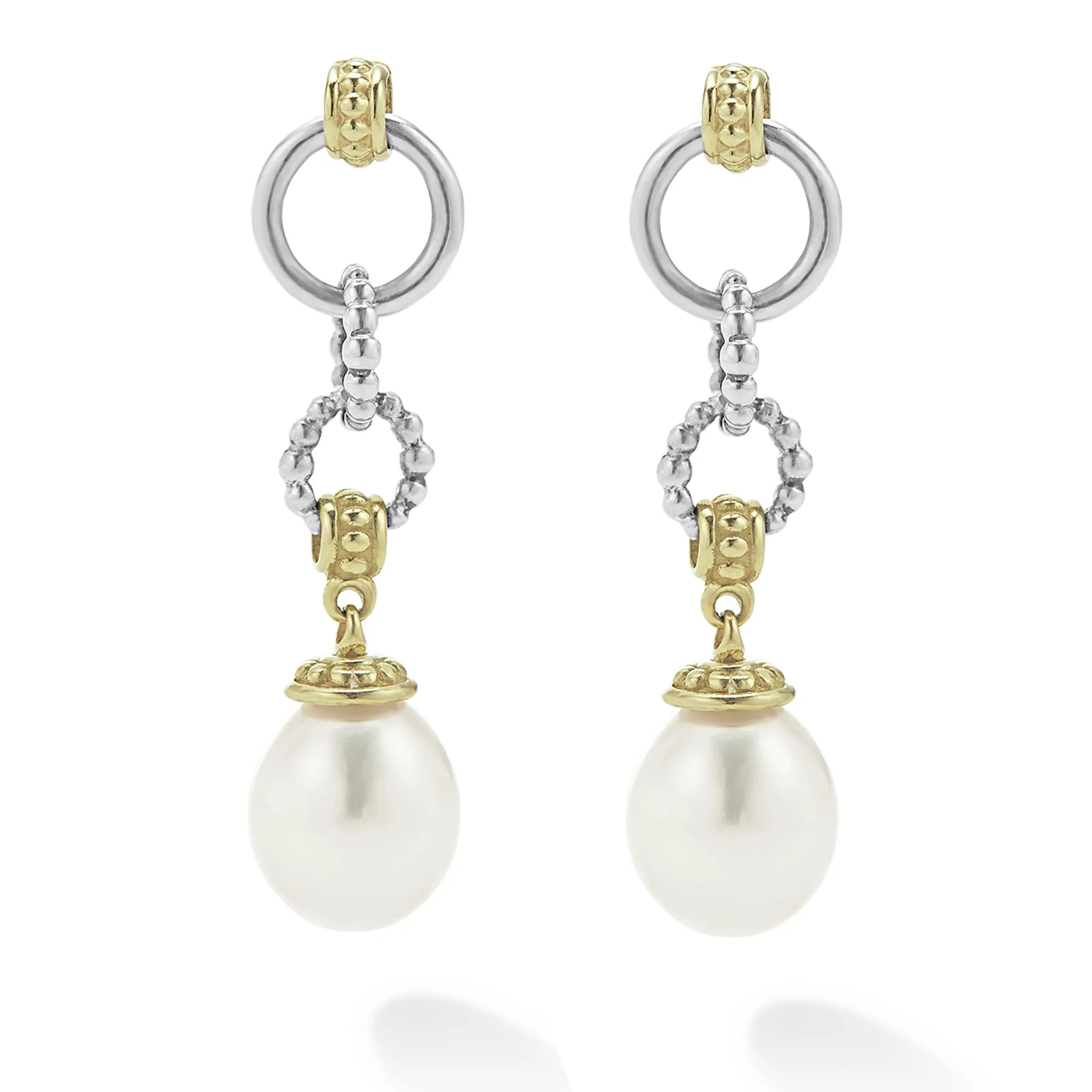 Two-Tone Pearl Circle Drop Earrings