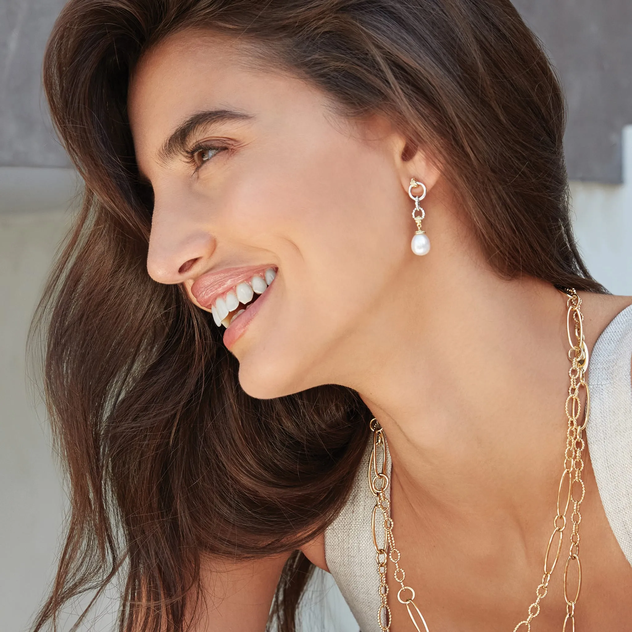 Two-Tone Pearl Circle Drop Earrings