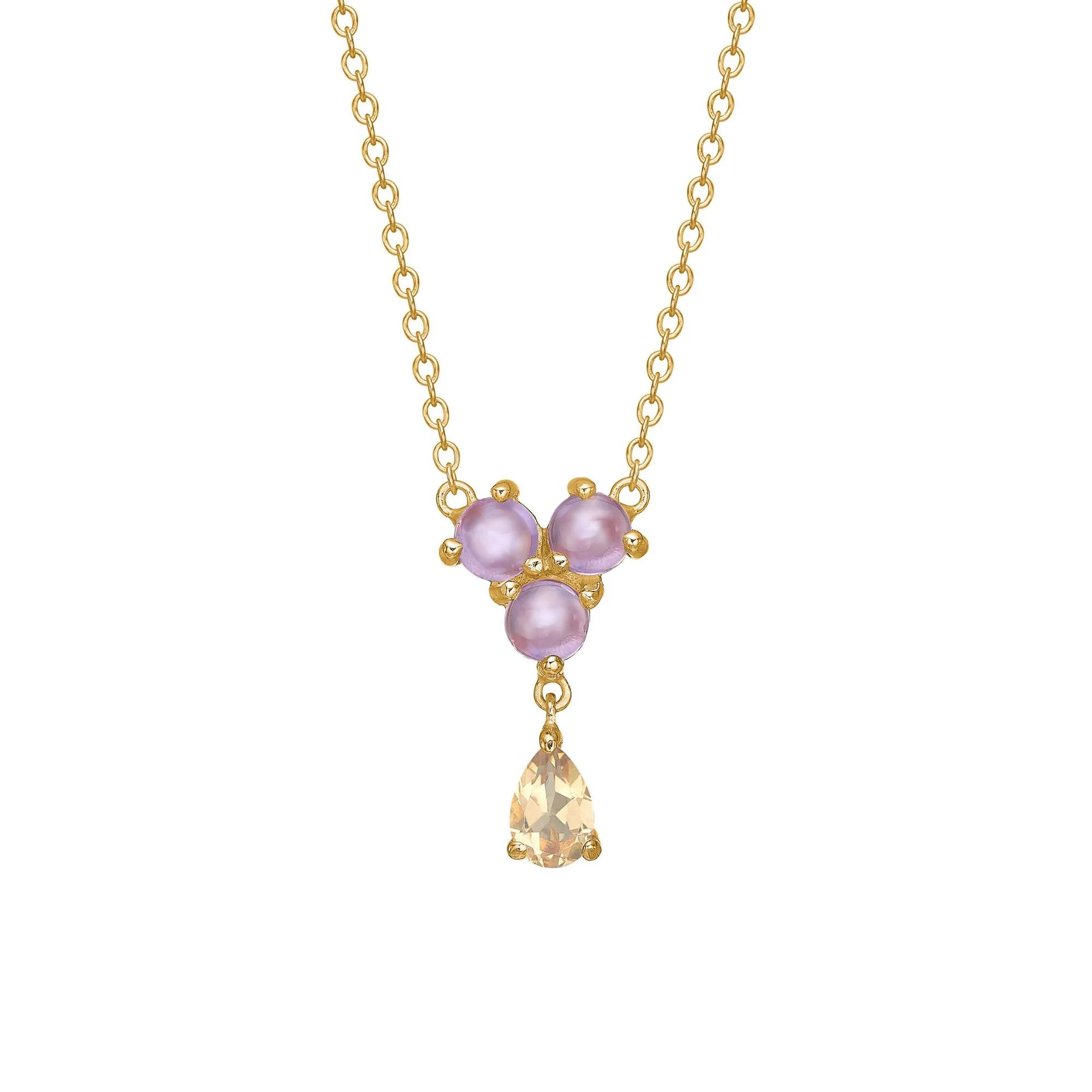 Unicorn 18K Gold Plated Necklace w. Amethyst & Champagne Quartz