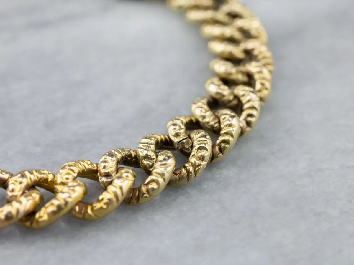 Victorian Chased Heart Lock Gold Chain Bracelet