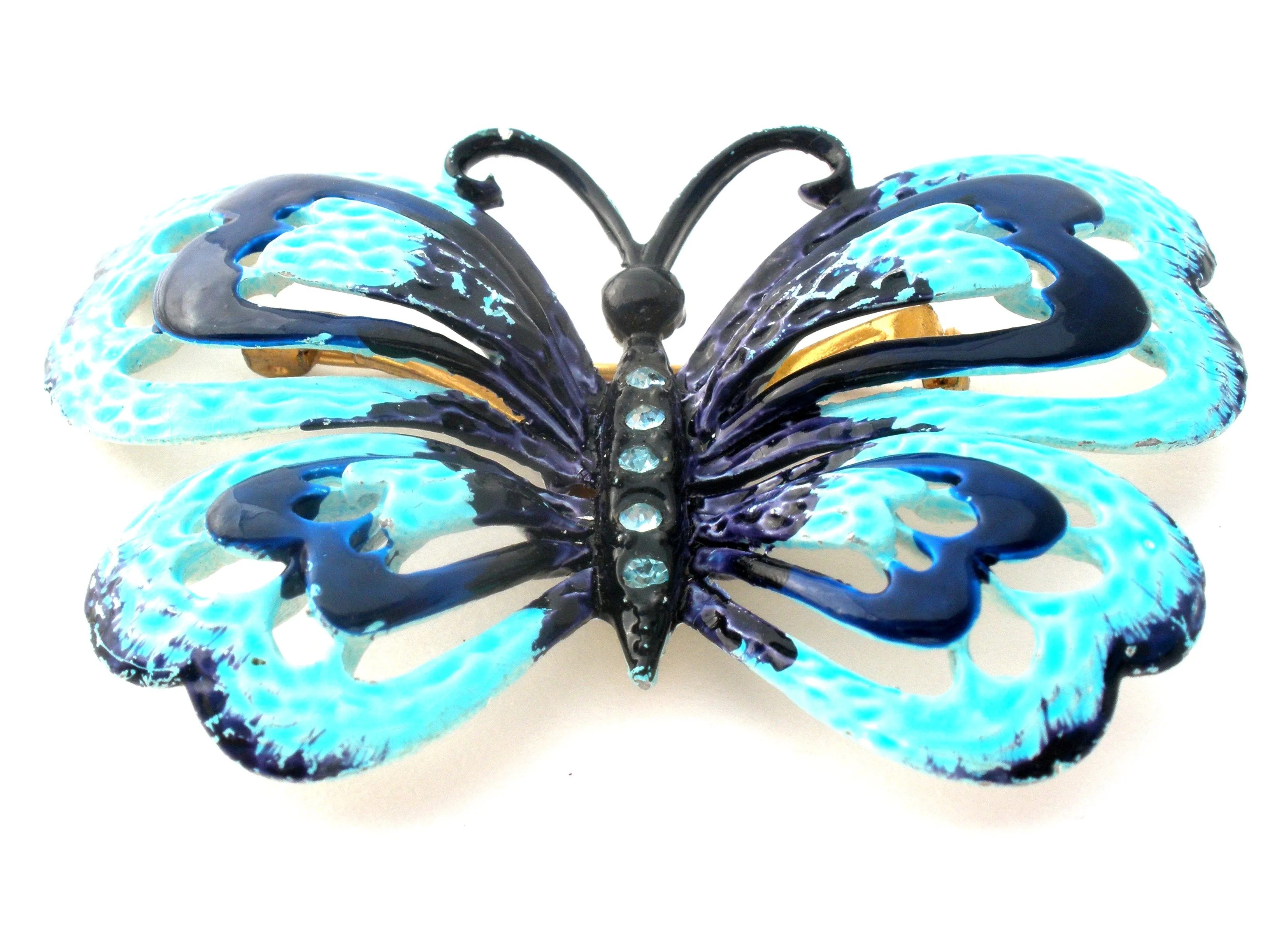 Vintage Blue Enamel Butterfly Brooch Pin