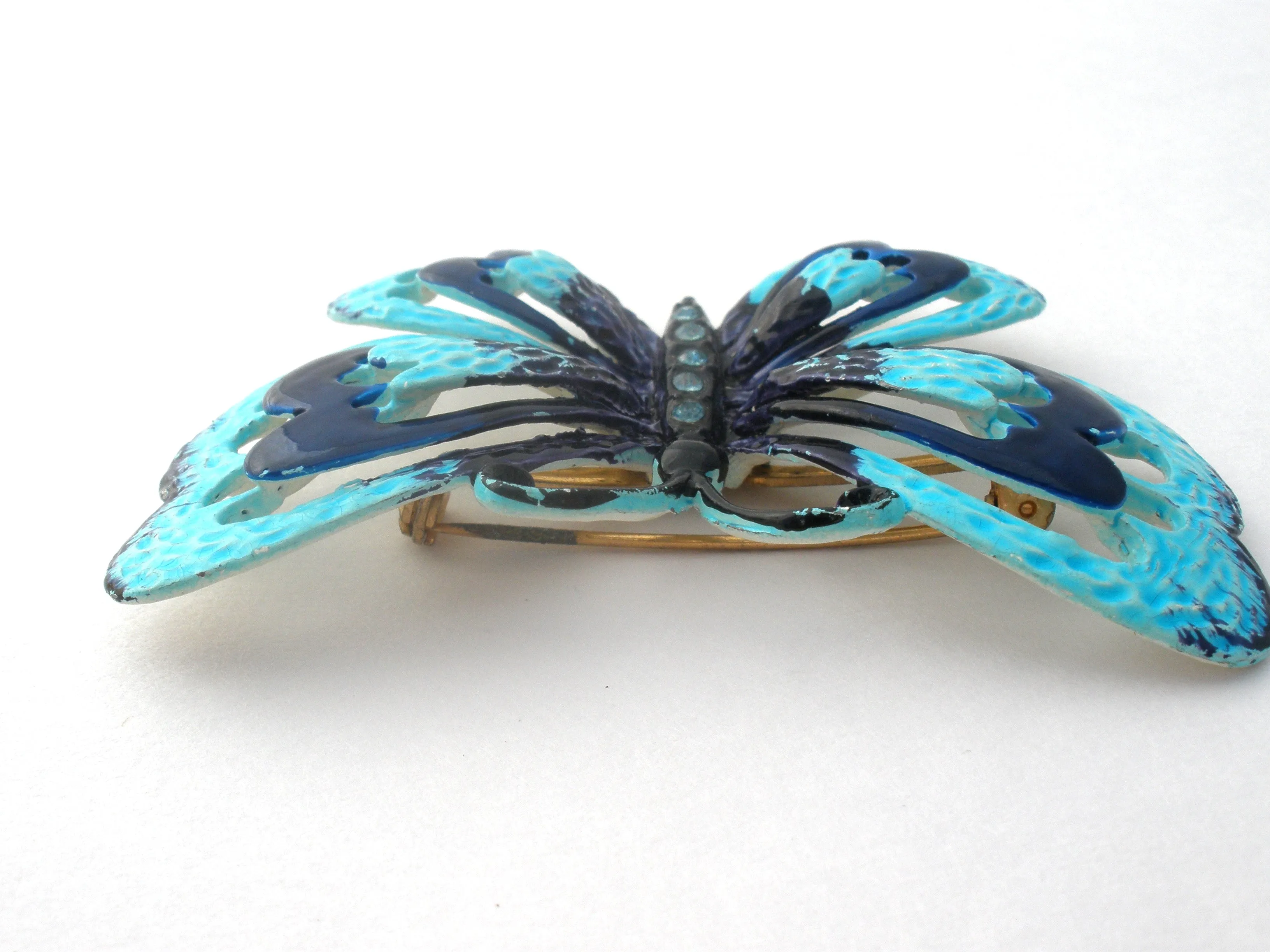 Vintage Blue Enamel Butterfly Brooch Pin