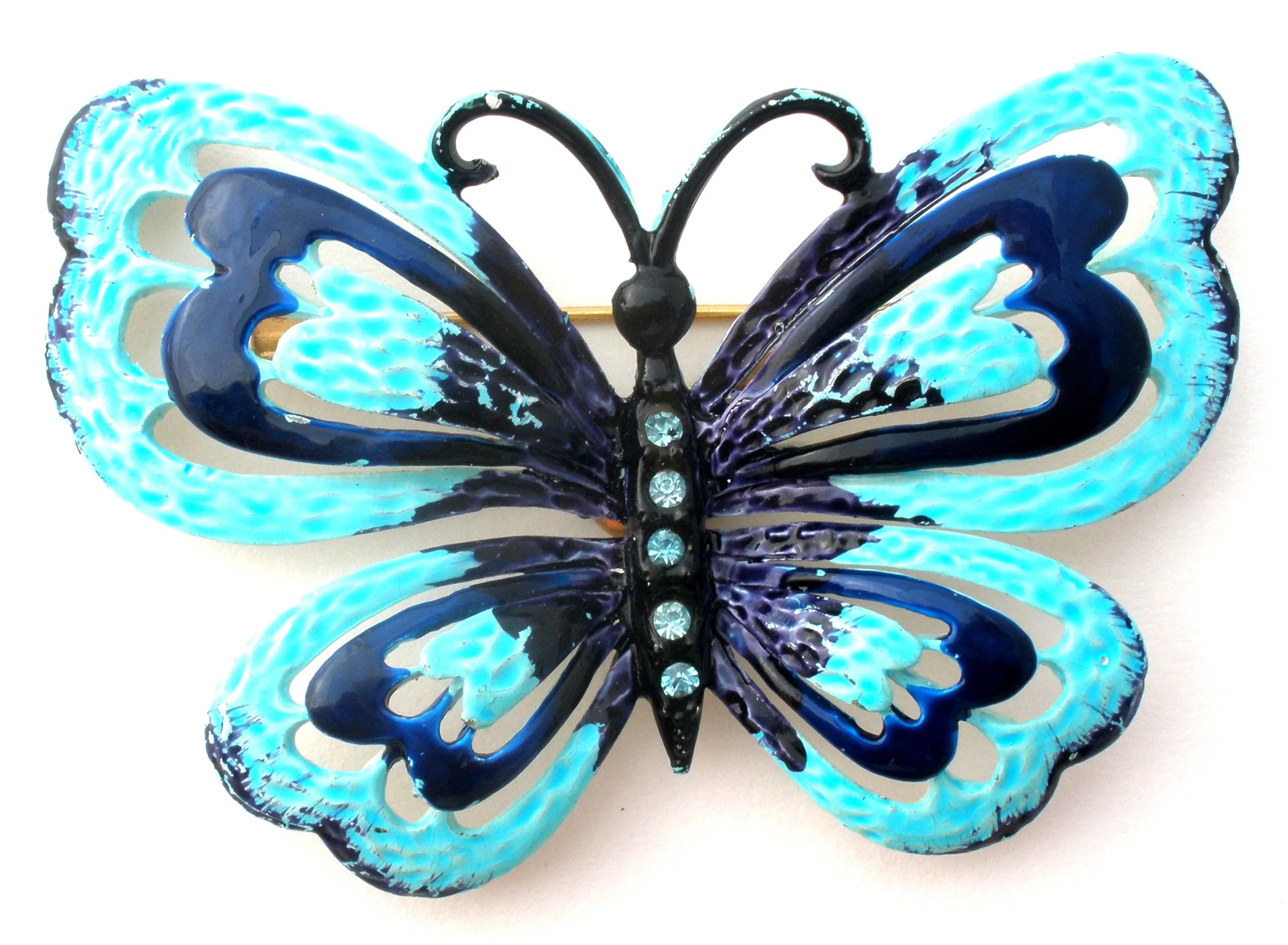Vintage Blue Enamel Butterfly Brooch Pin