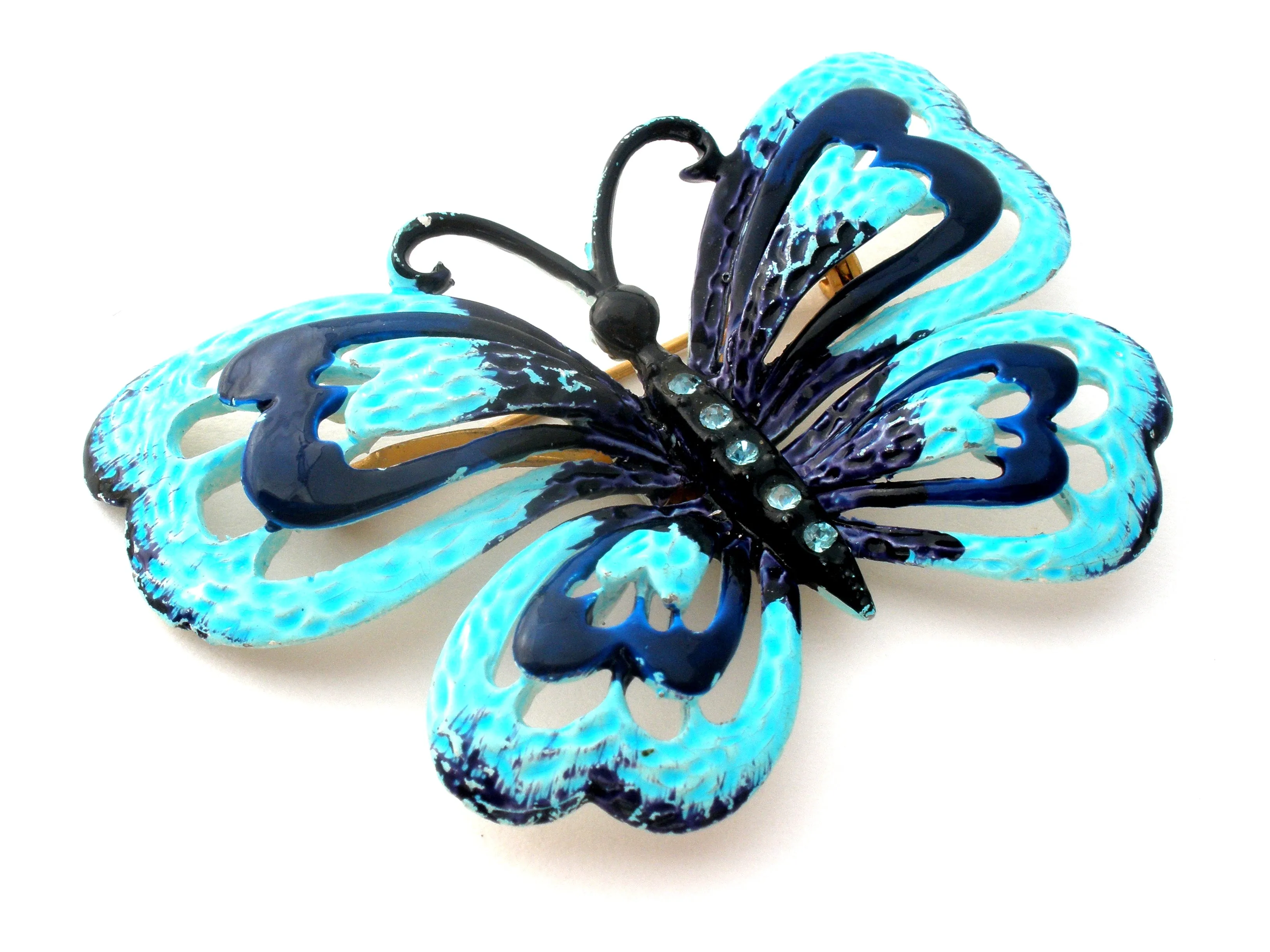Vintage Blue Enamel Butterfly Brooch Pin