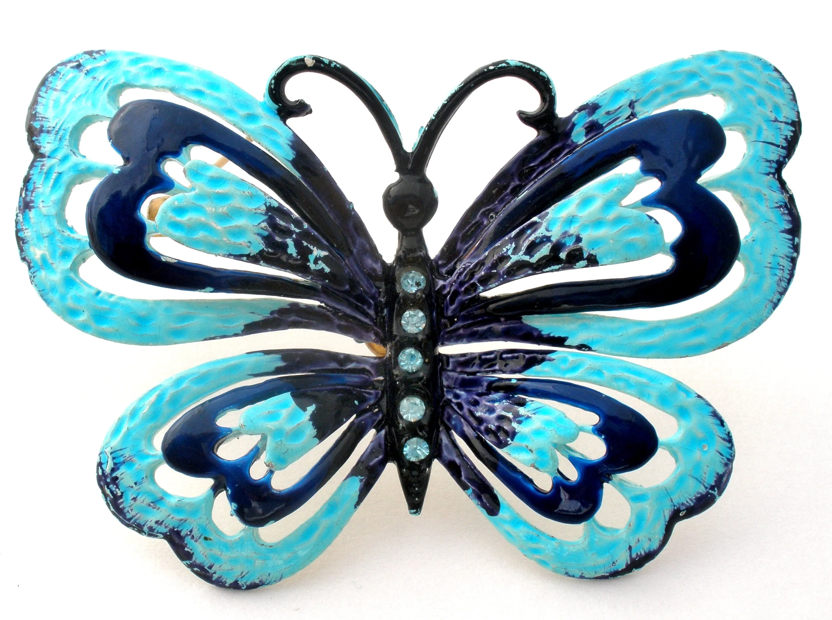 Vintage Blue Enamel Butterfly Brooch Pin