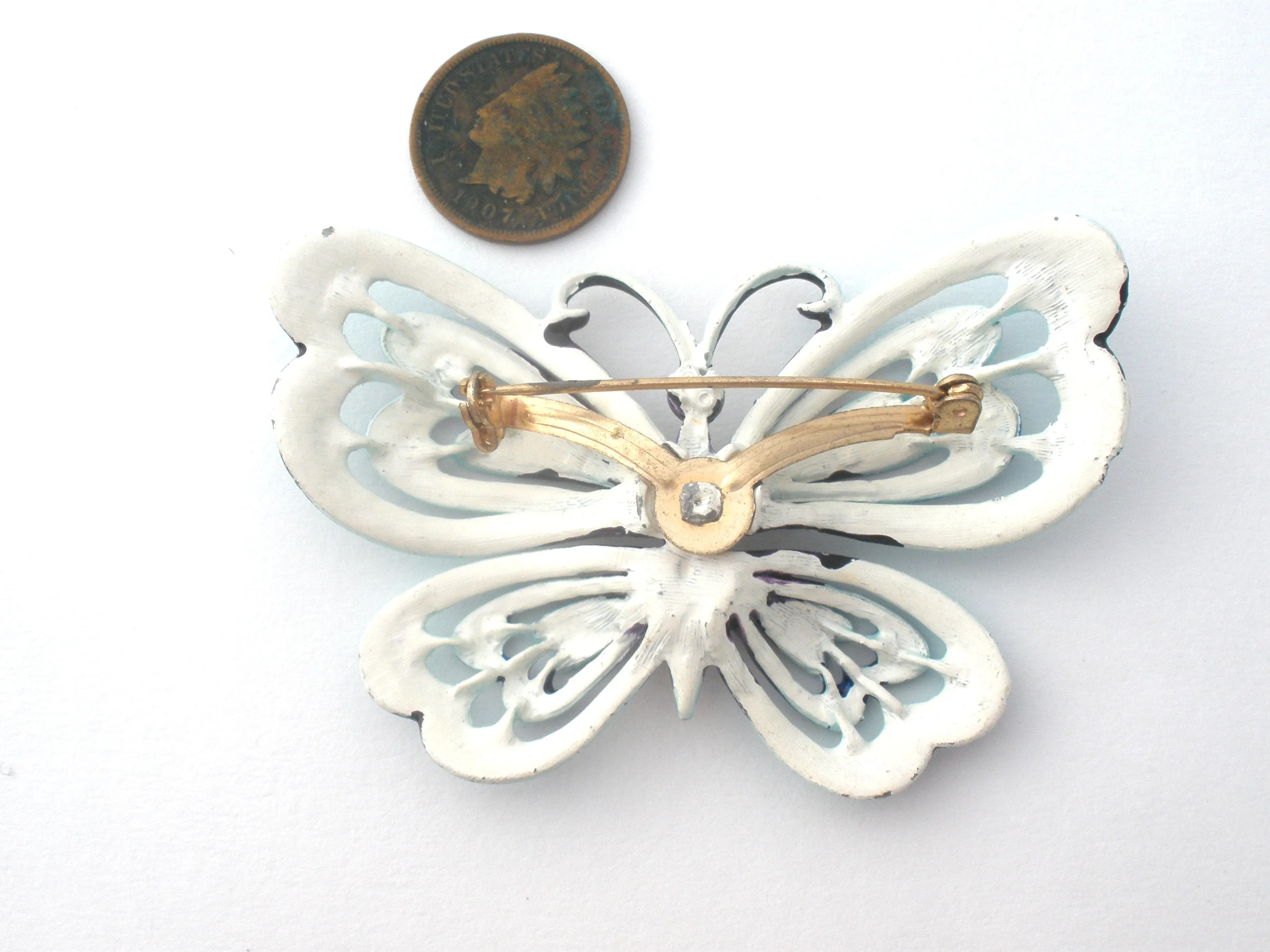 Vintage Blue Enamel Butterfly Brooch Pin