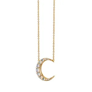Water Opal Midi Crescent Moon Necklace with Diamonds