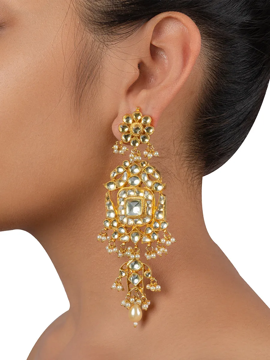 White Color Gold Plated Jadau Kundan Earrings - ME311Y